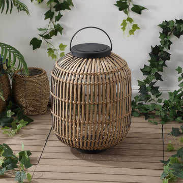 Nara 20.5" Modern Global Faux Rattan Integrated Indoor/Outdoor LED Solar Powered Lantern